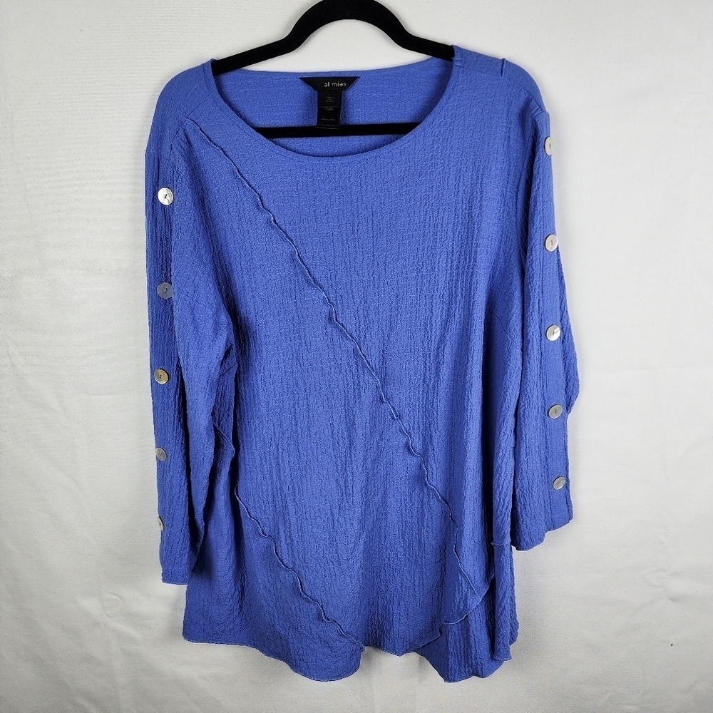Ali Miles Blouse Tunic Top Purple Artsy Art to Wear Crinkle Gauze Long Sleeve L